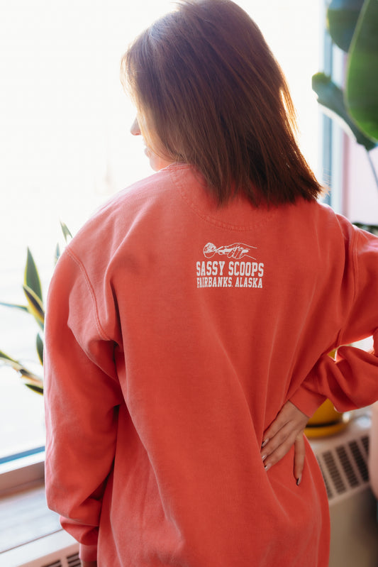 Coral SASSY Crewneck block letters