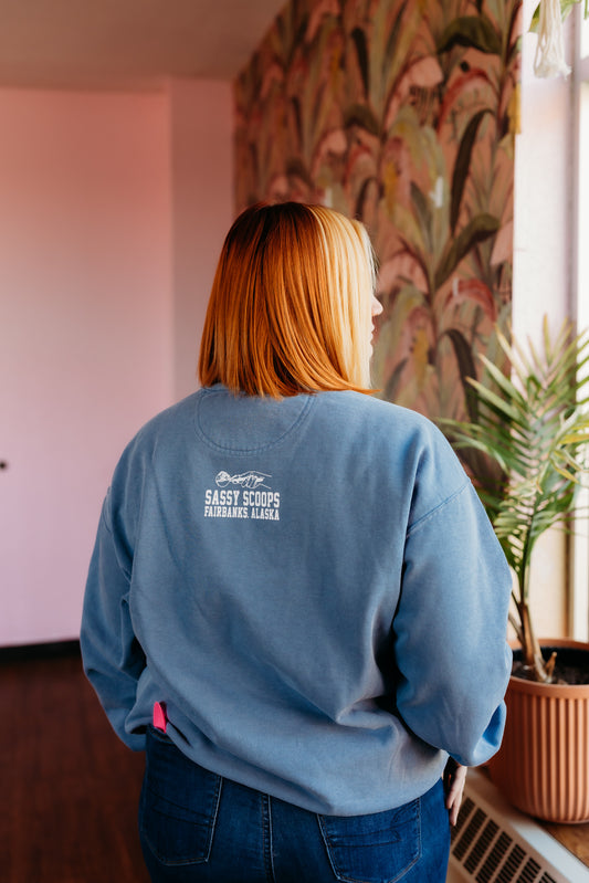 Denim Blue SASSY Crewneck block letters