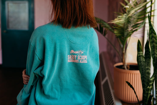 Seafoam SASSY Crewneck block letters