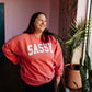 Coral SASSY Crewneck block letters